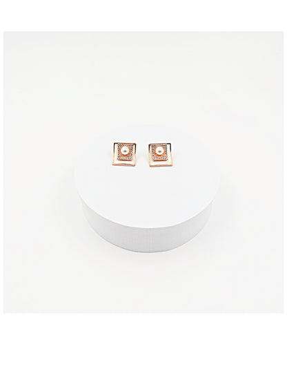 Rose Gold Square Shaped CZ pearl setting stud earring