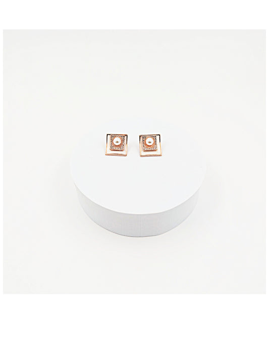 Rose Gold Square Shaped CZ pearl setting stud earring