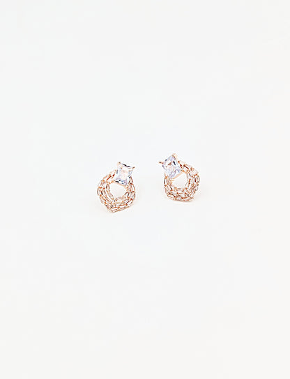 Rose Gold  Earring Gemstone Glossy hoop shiny stone earring