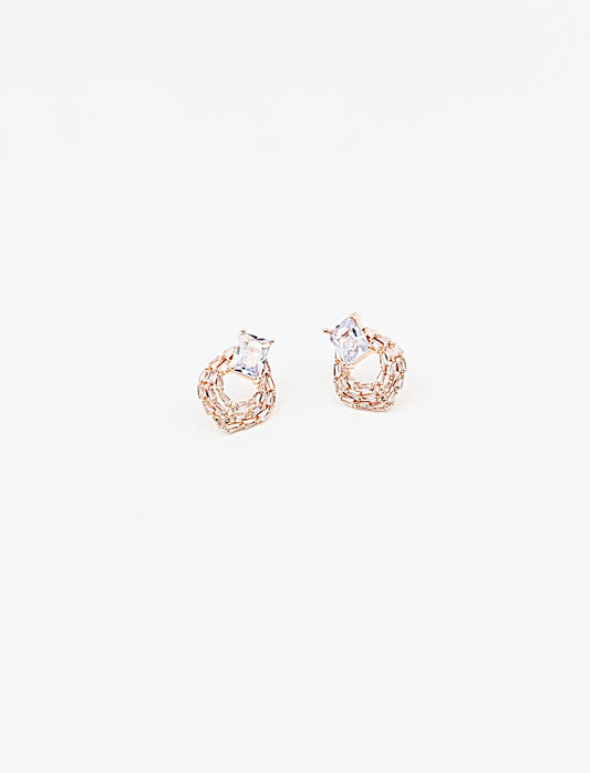 Rose Gold  Earring Gemstone Glossy hoop shiny stone earring