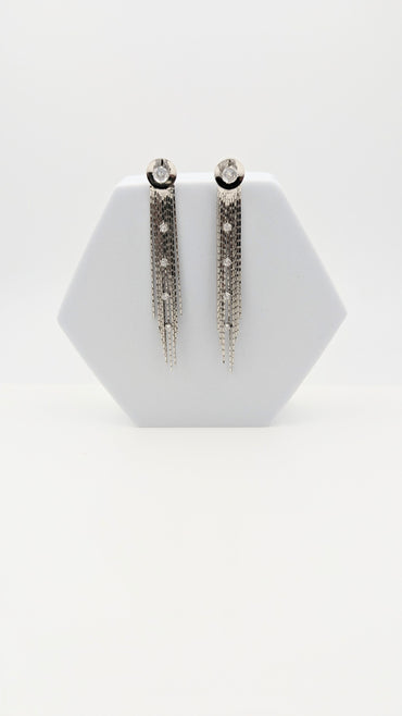 Silver long Tassel Stone earring