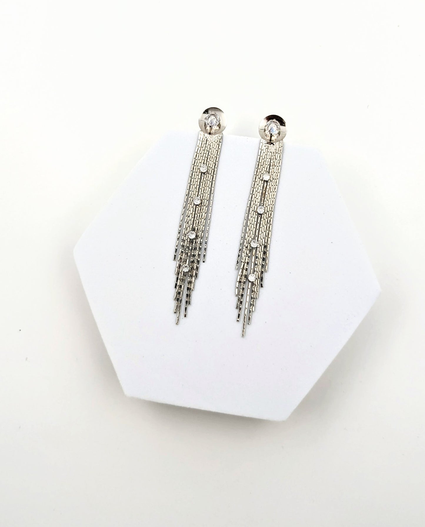 Silver long Tassel Stone earring