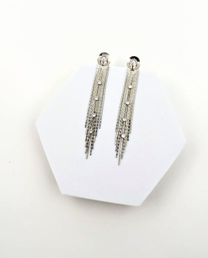 Silver long Tassel Stone earring