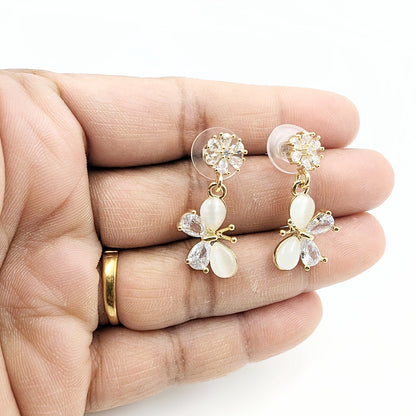 Gold plated stone studded butterfly drop earring