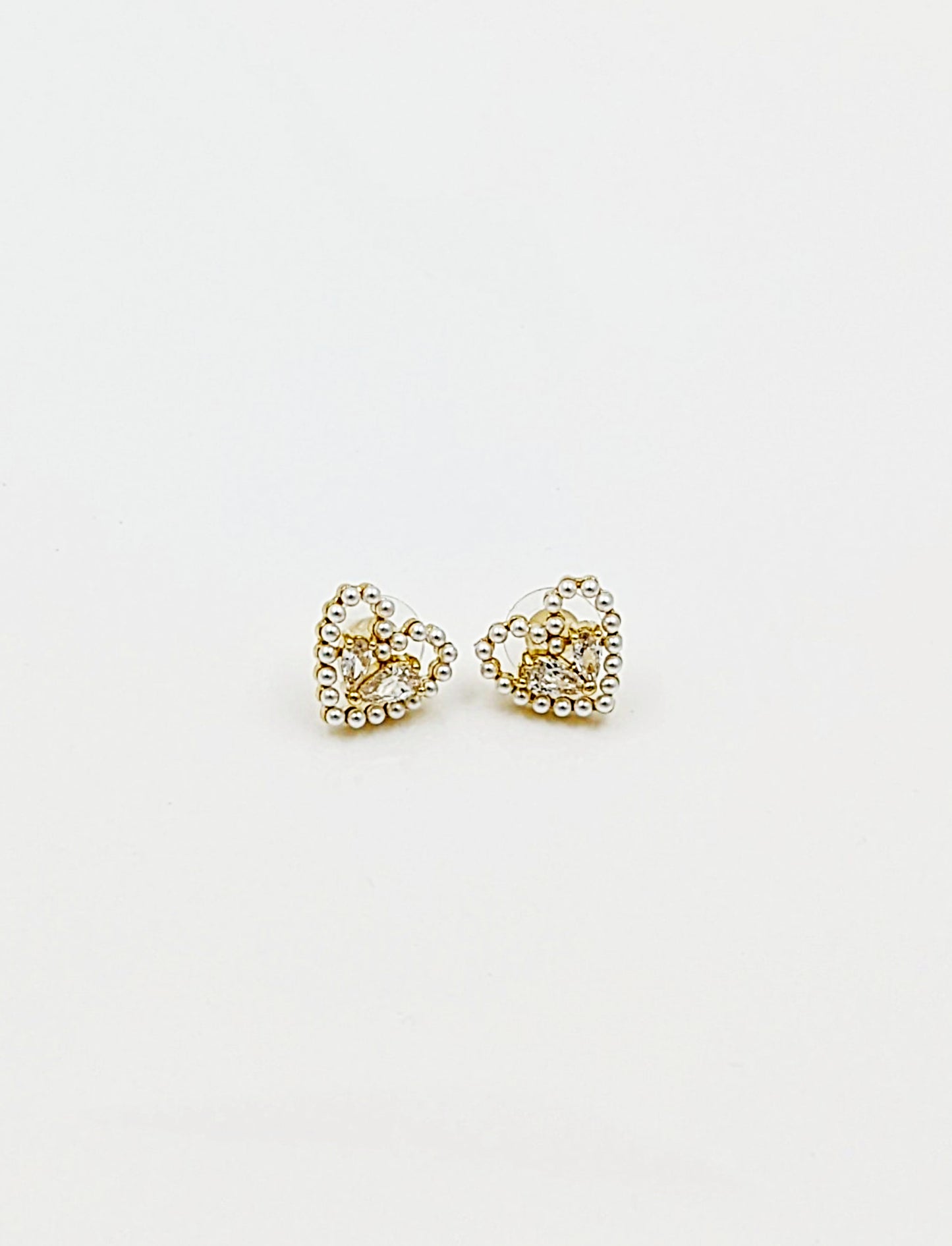 Golden Pearl Diamond double heart stud earring