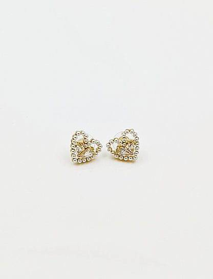 Golden Pearl Diamond double heart stud earring