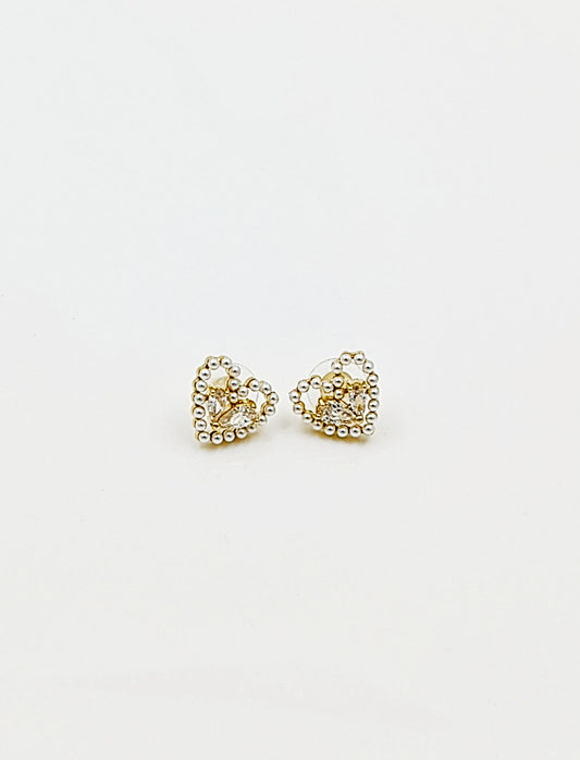 Golden Pearl Diamond double heart stud earring