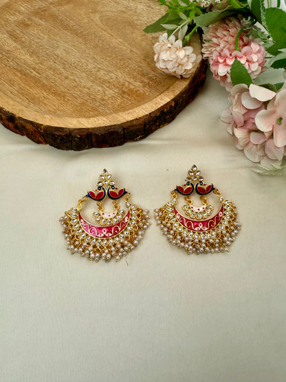Peacock Meenakari Chandbali Earrings