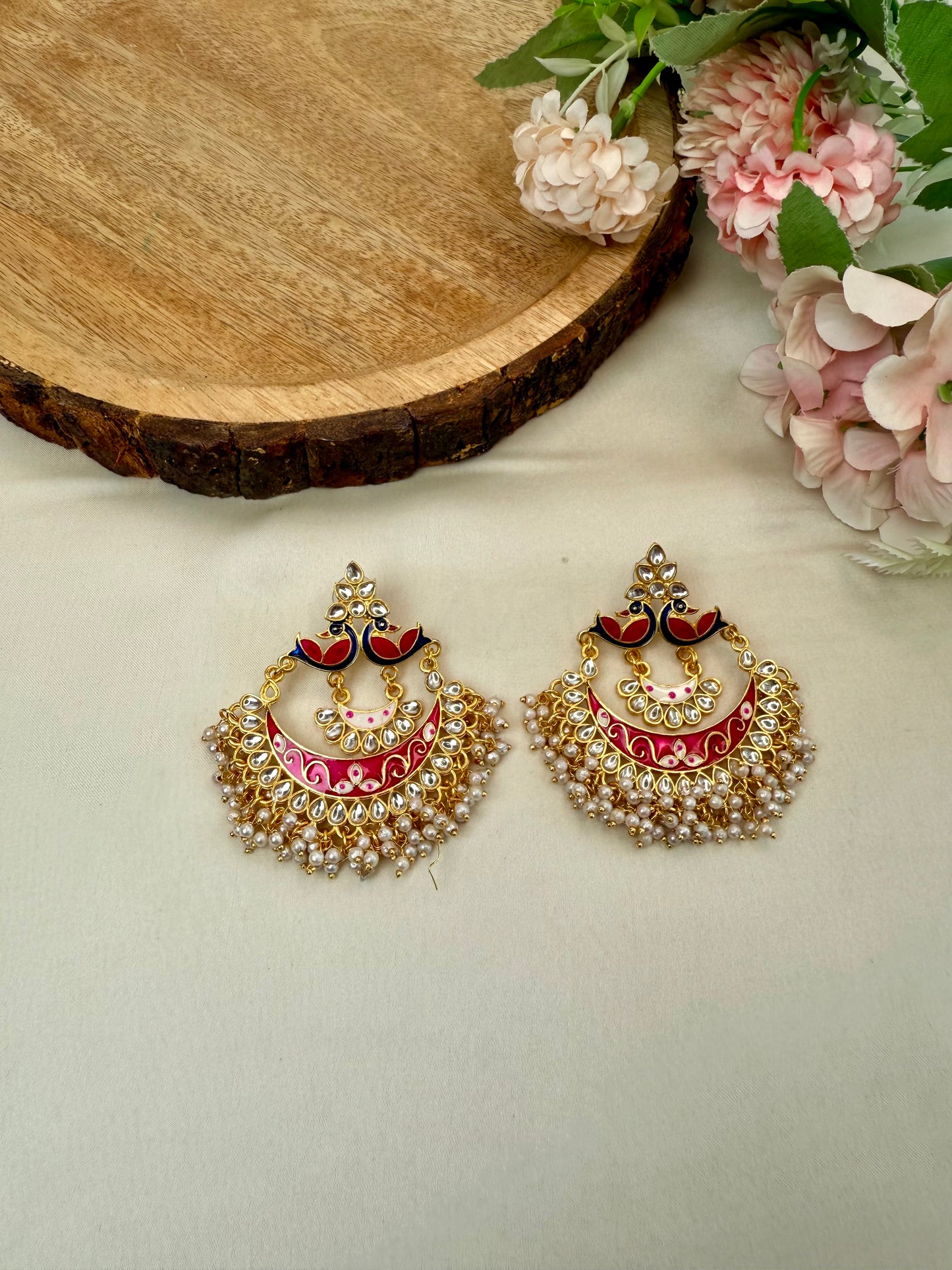 Peacock Meenakari Chandbali Earrings