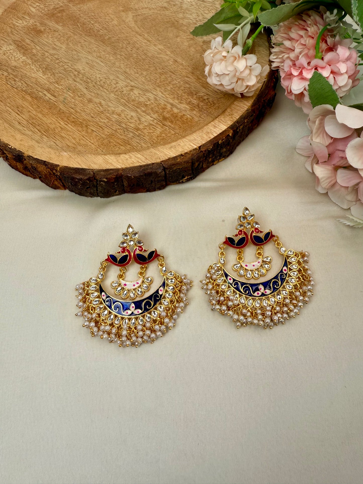 Peacock Meenakari Chandbali Earrings
