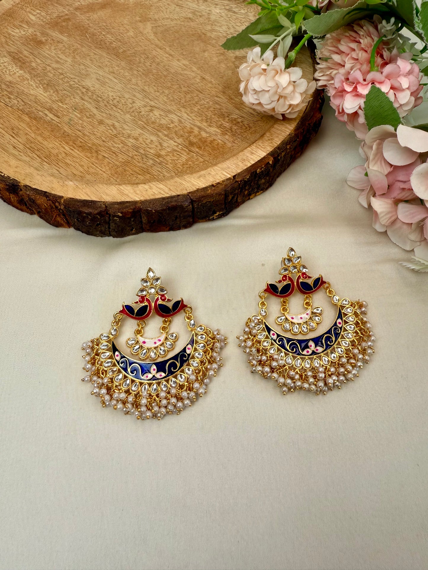 Peacock Meenakari Chandbali Earrings