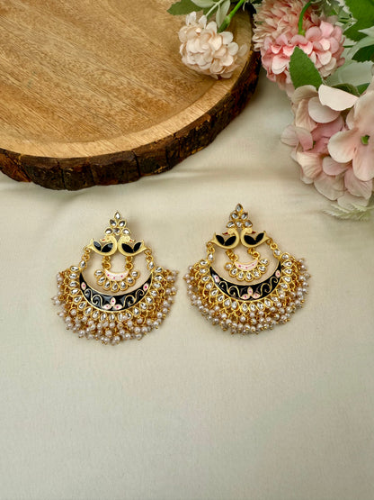 Peacock Meenakari Chandbali Earrings