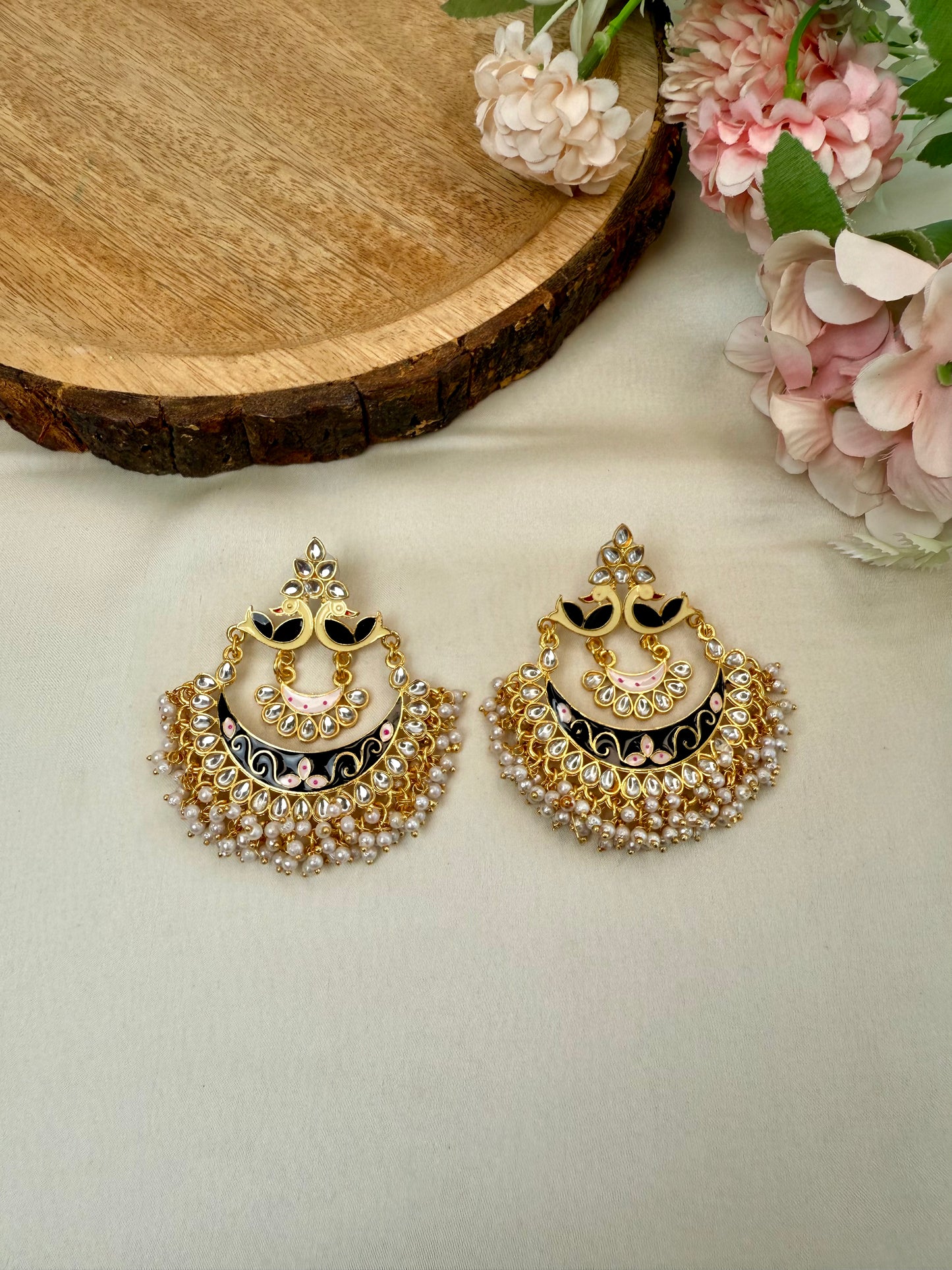 Peacock Meenakari Chandbali Earrings