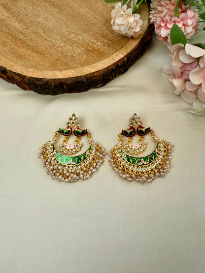 Peacock Meenakari Chandbali Earrings