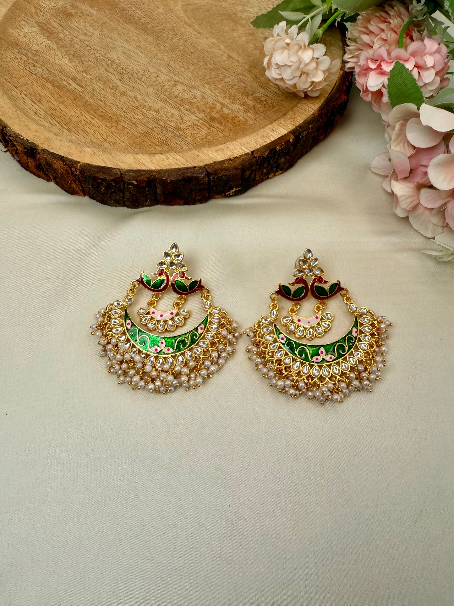 Peacock Meenakari Chandbali Earrings