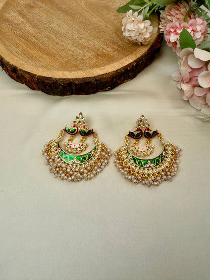 Peacock Meenakari Chandbali Earrings