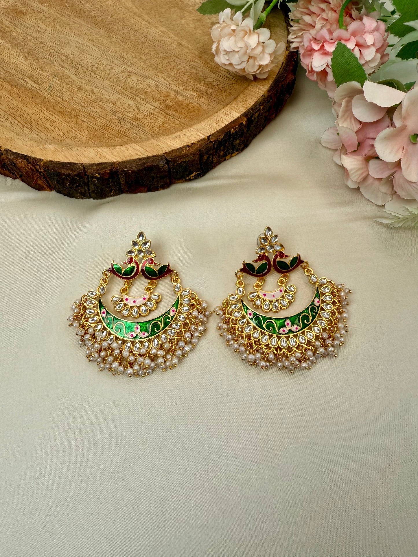 Peacock Meenakari Chandbali Earrings