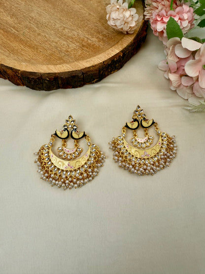 Peacock Meenakari Chandbali Earrings