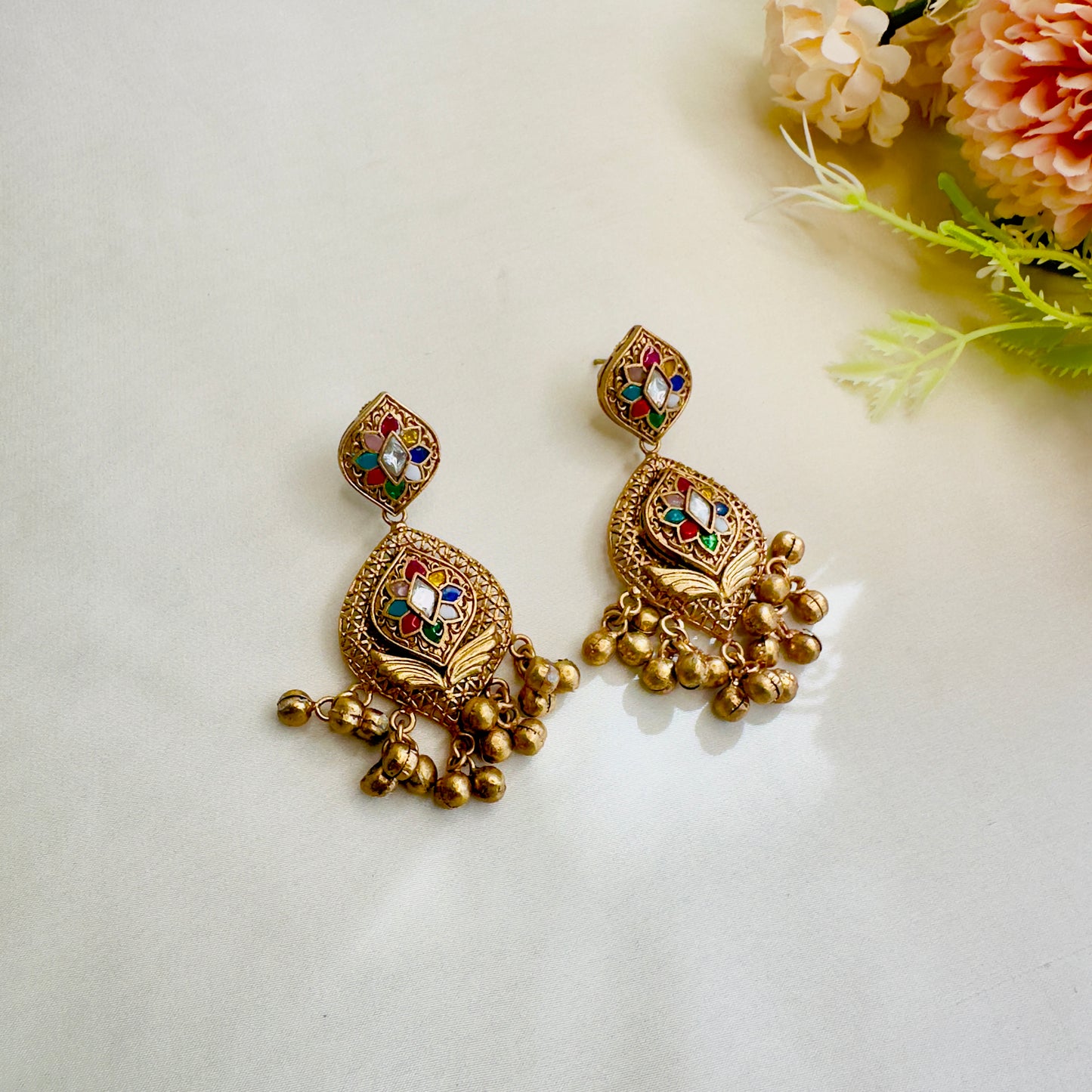 Gold Enamel Kundan Danglers