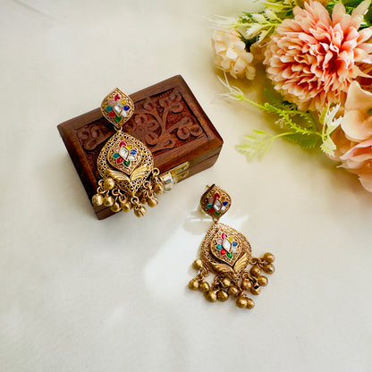 Gold Enamel Kundan Danglers