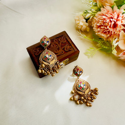 Gold Enamel Kundan Danglers