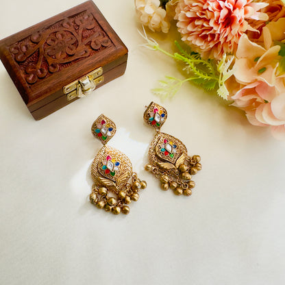 Gold Enamel Kundan Danglers