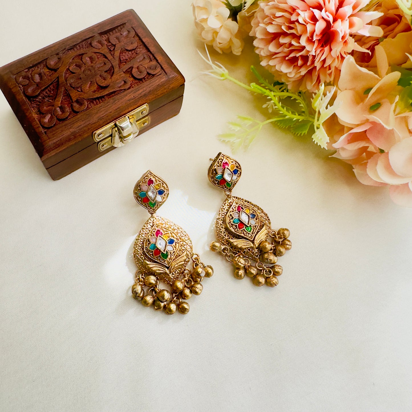 Gold Enamel Kundan Danglers