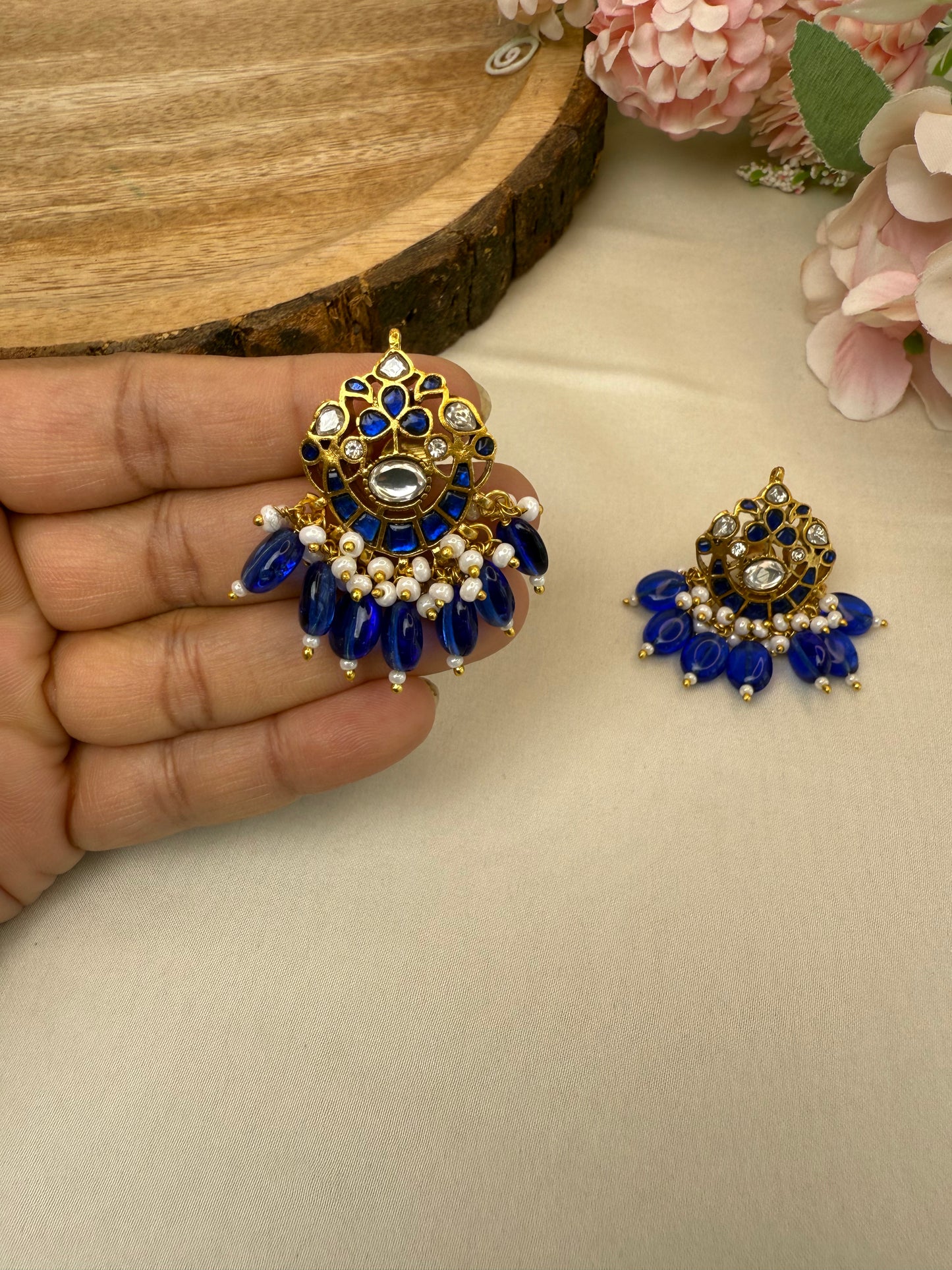 Blue Jadau Studs Earrings