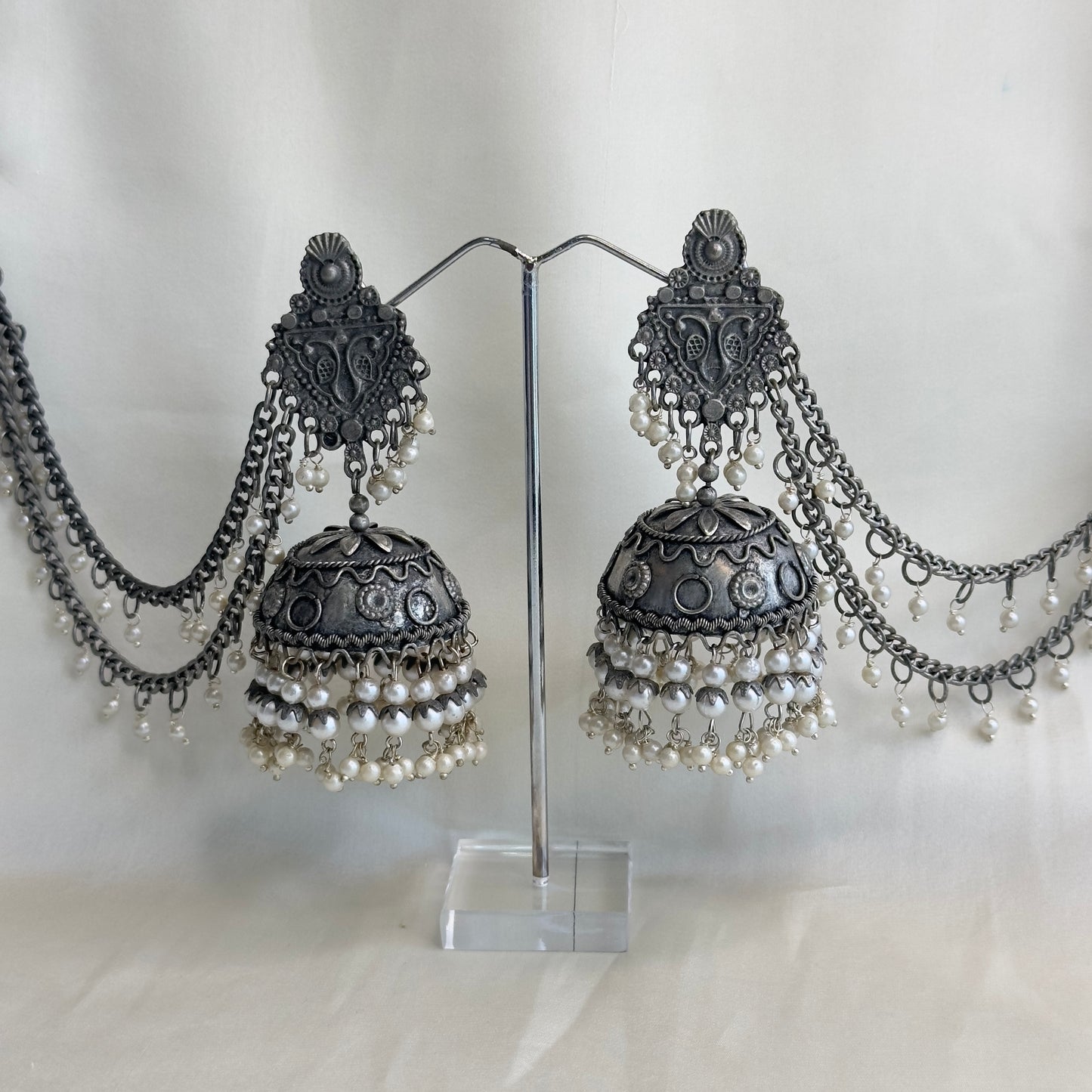 Oxidized Jhumka Earring with Chain