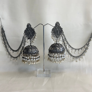 Oxidized Jhumka Earring with Chain