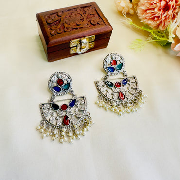 Multi Meena work Oxidized Earrings