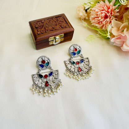 Multi Meena work Oxidized Earrings