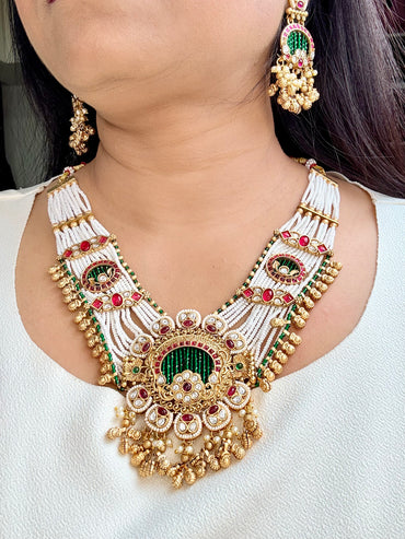 Round Pendant Rajwadi Necklace Set