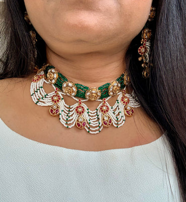 Green White Rajwadi Choker Set