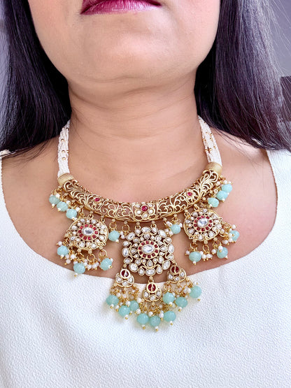 Three Pendant Rajwadi Necklace Set
