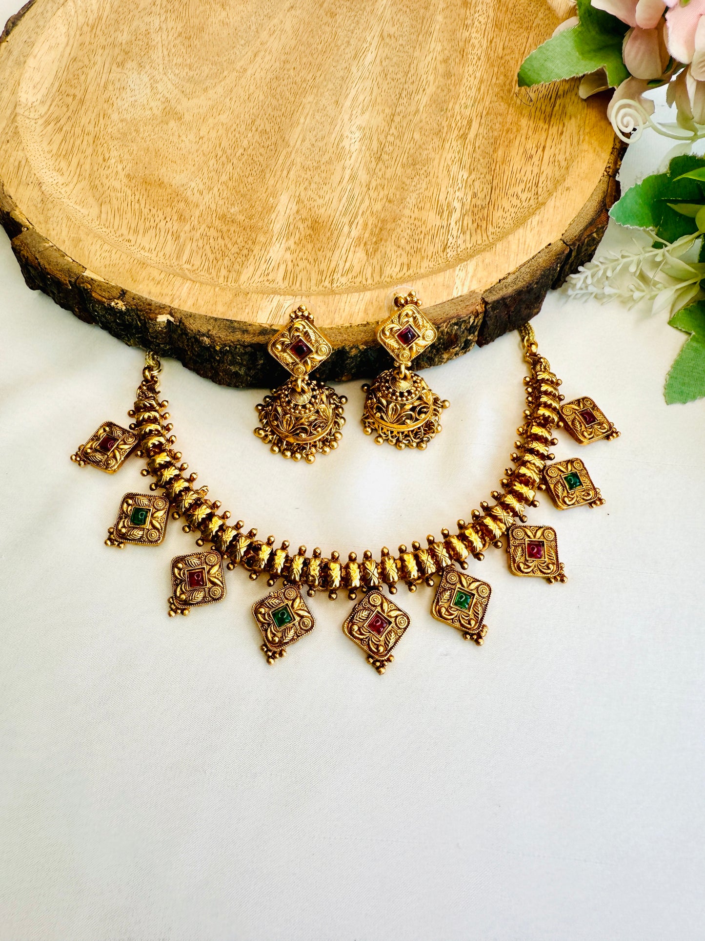 Square Pendant Necklace Set