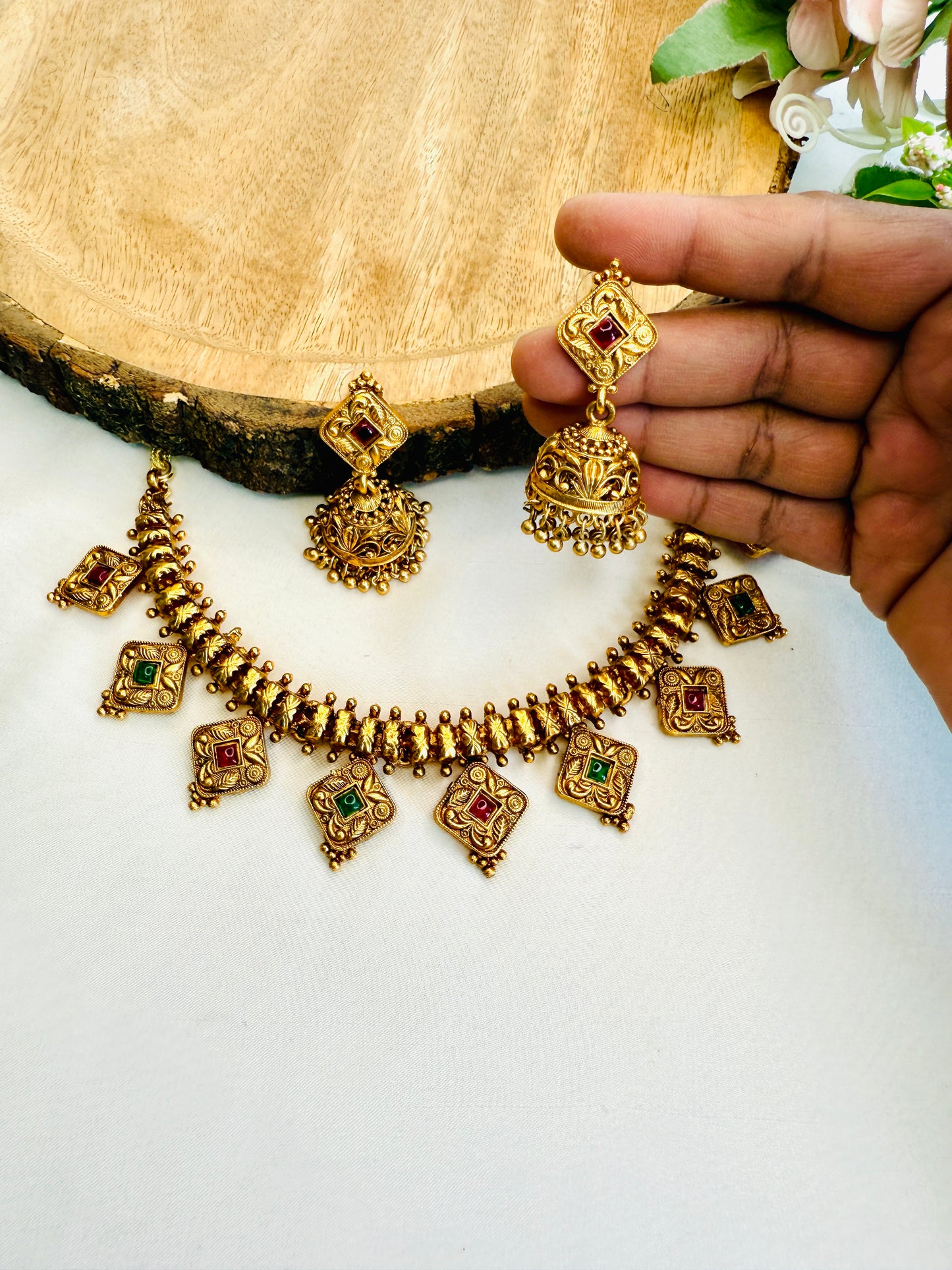 Square Pendant Necklace Set