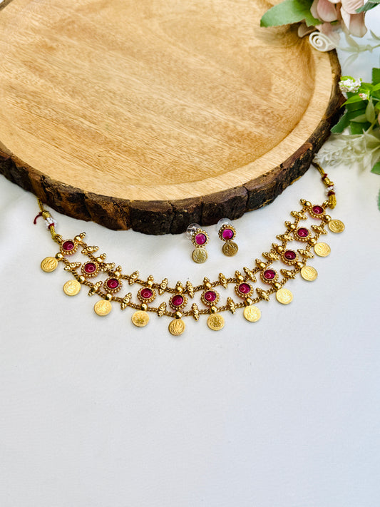 Laxmiji Coin Ruby Necklace
