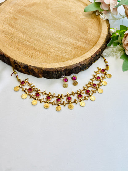 Laxmiji Coin Ruby Necklace
