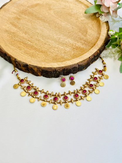 Laxmiji Coin Ruby Necklace