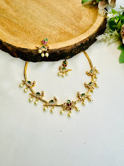 Bird Motif Multicolor Hasli Set