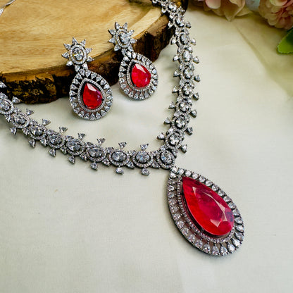 Rose Doublet American Diamond Necklace Set