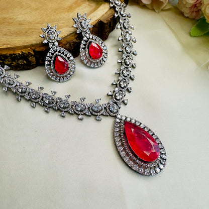 Rose Doublet American Diamond Necklace Set