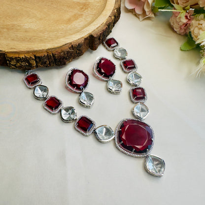 Ruby Red American Diamond Doublet And Kundan Necklace