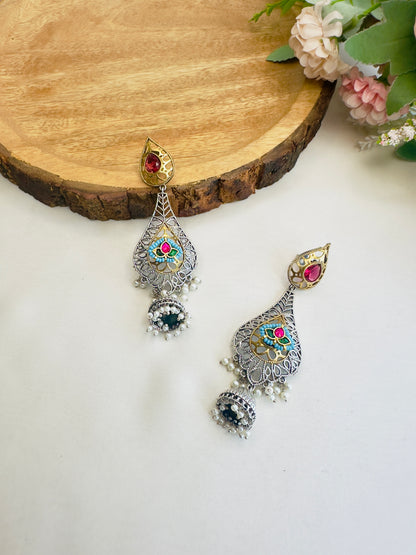 Silver Replica Pachi Kundan Dangler