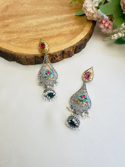 Silver Replica Pachi Kundan Dangler