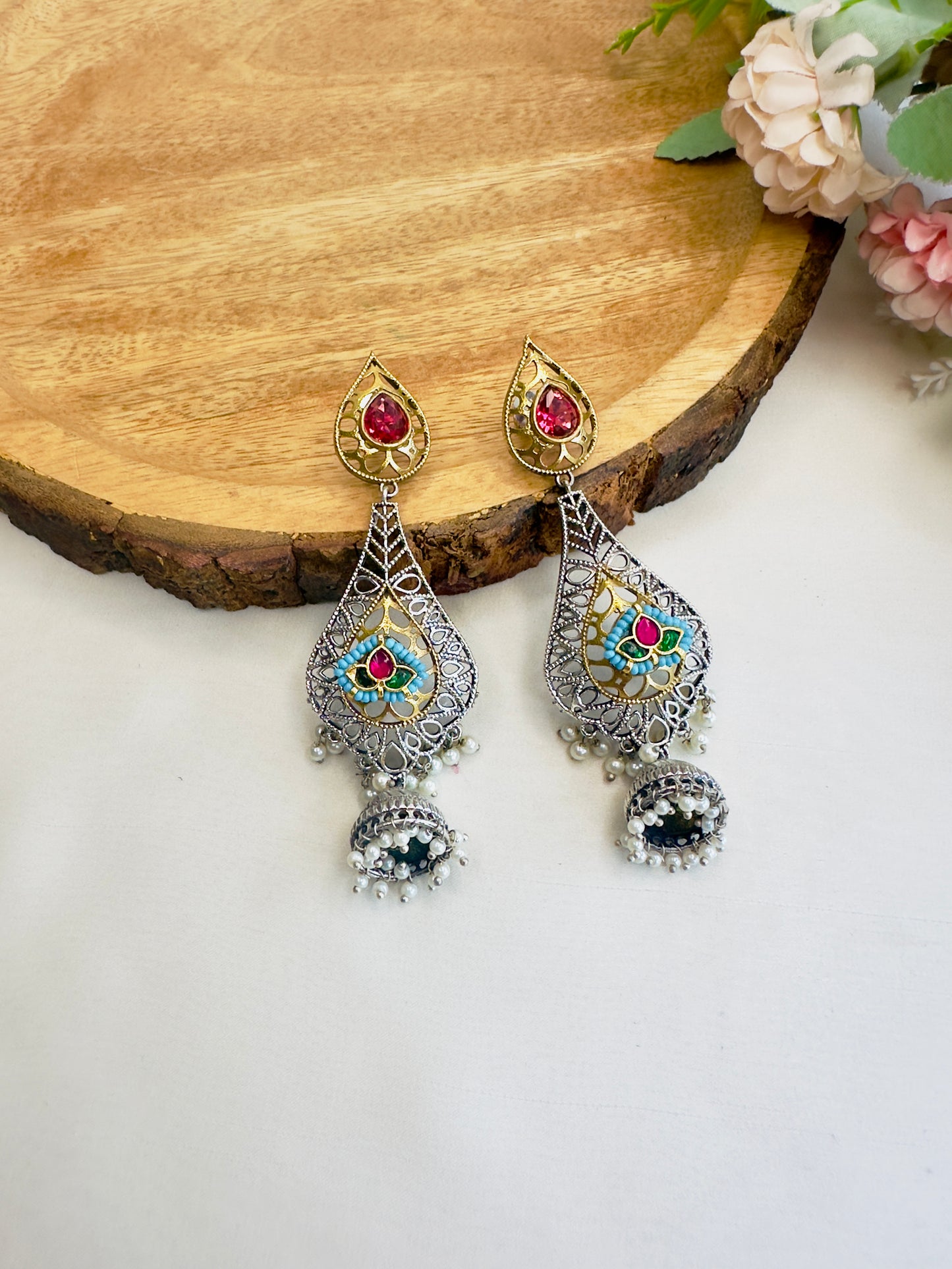 Silver Replica Pachi Kundan Dangler