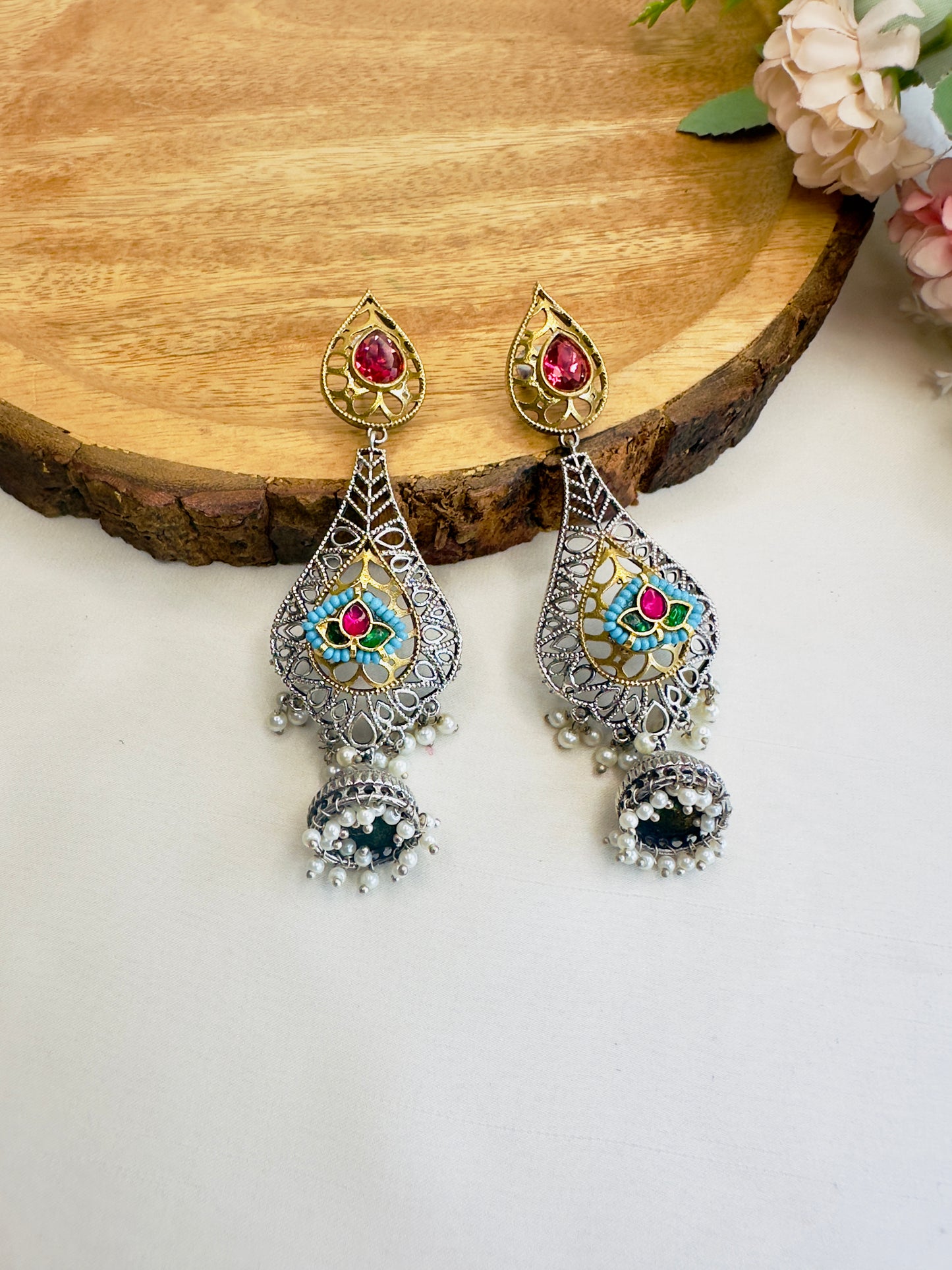 Silver Replica Pachi Kundan Dangler