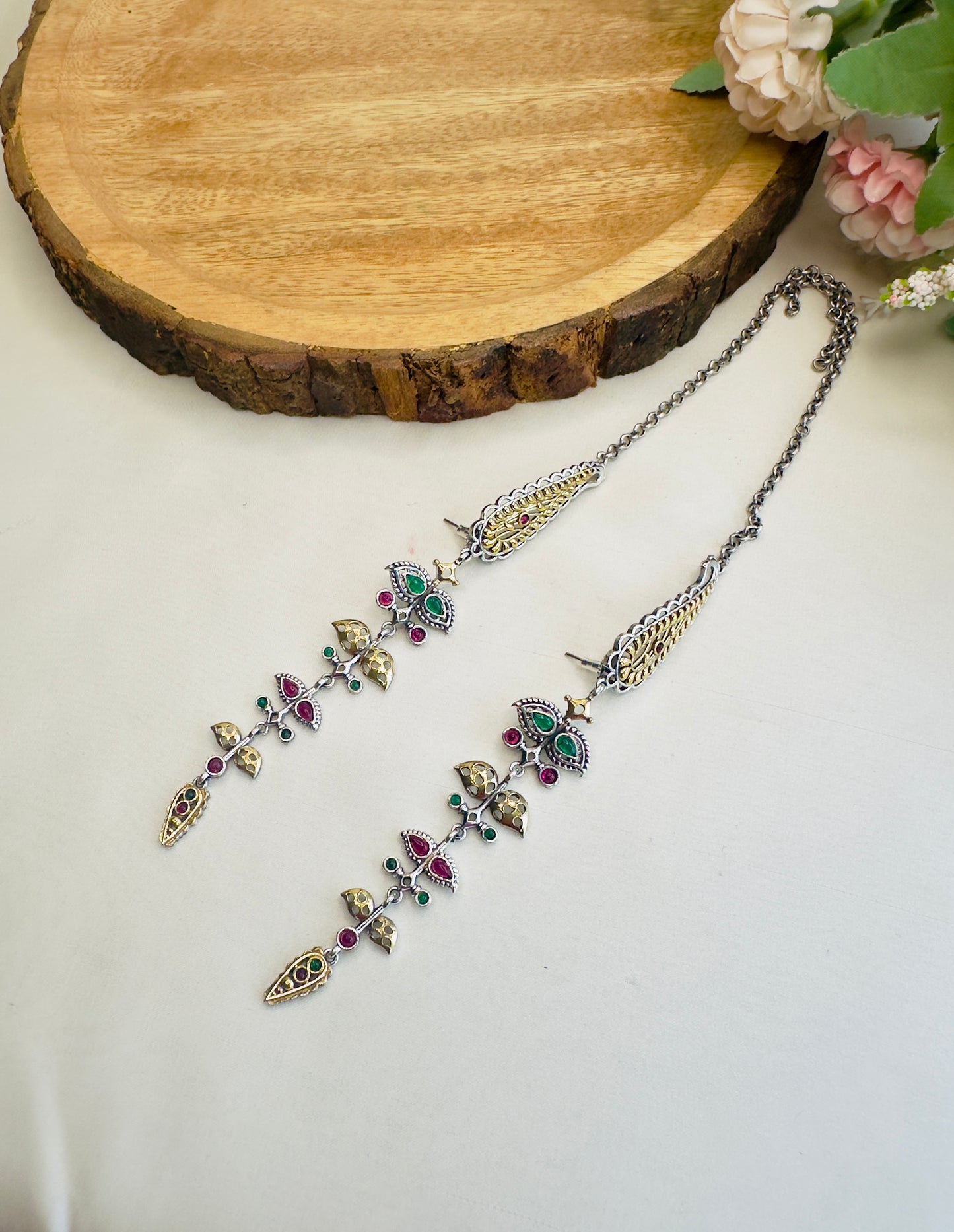 Multicolor Sleek Earrings with Ear chain