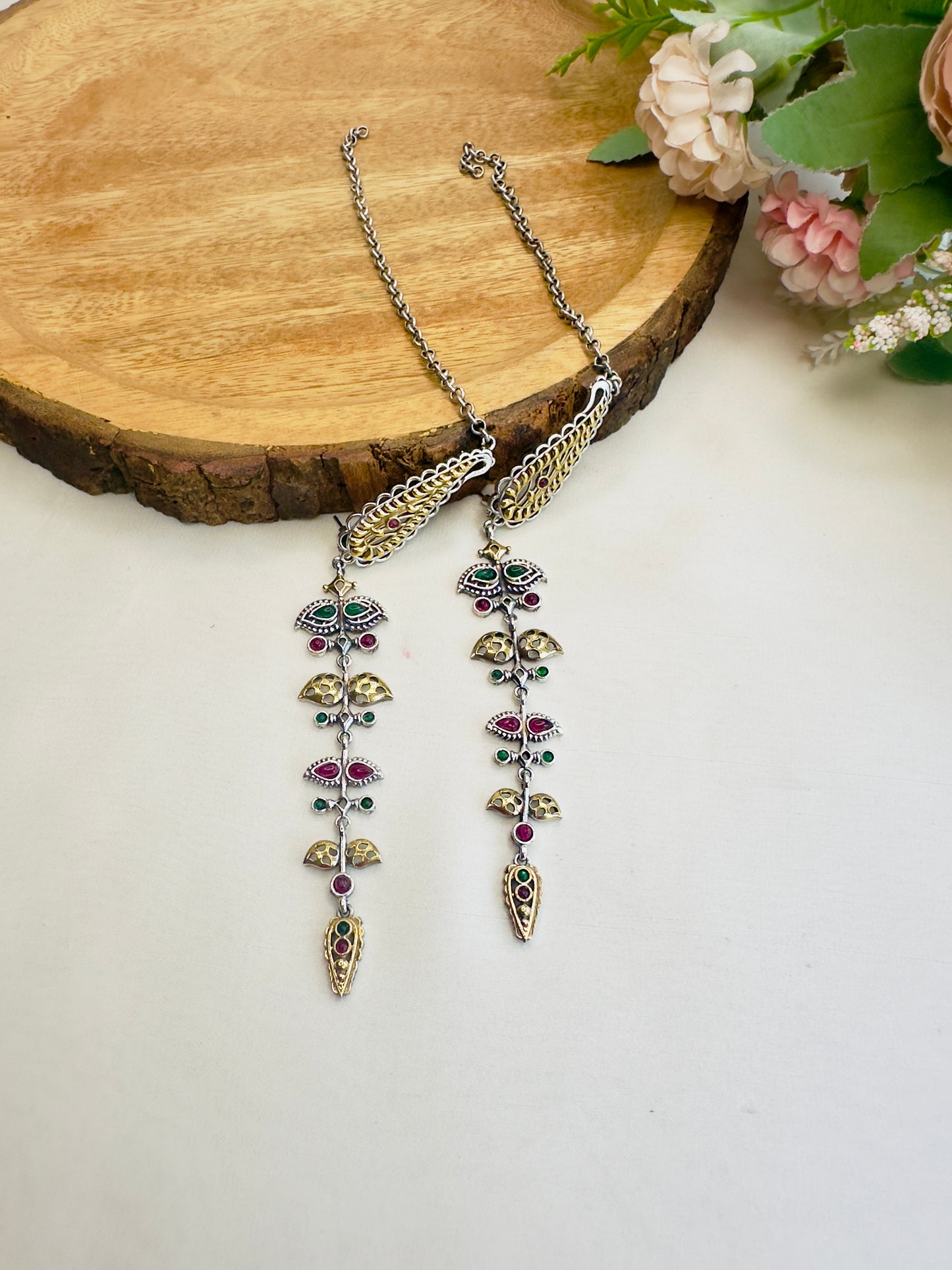 Multicolor Sleek Earrings with Ear chain